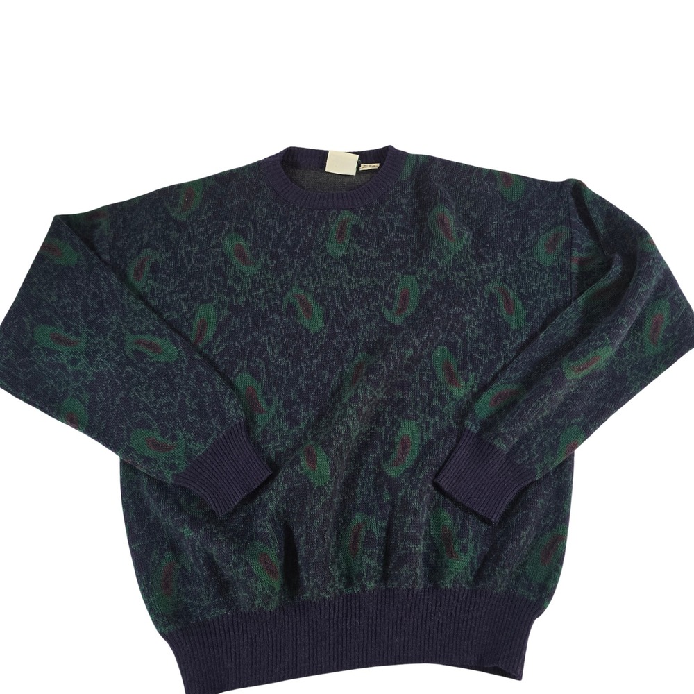 Giorgio di Firenze Mens Paisley Crewneck Sweater Purple Green Wool Blend Italy M